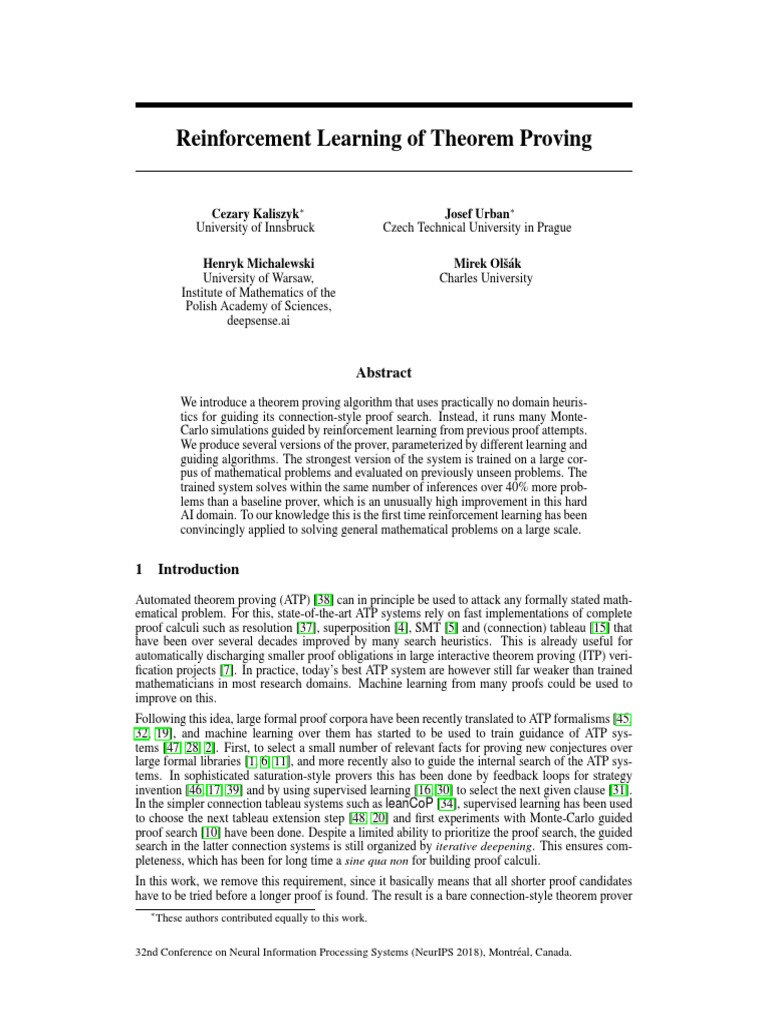 Reinforcement Learning of Theorem Proving | PDF | Mathematical Proof ...