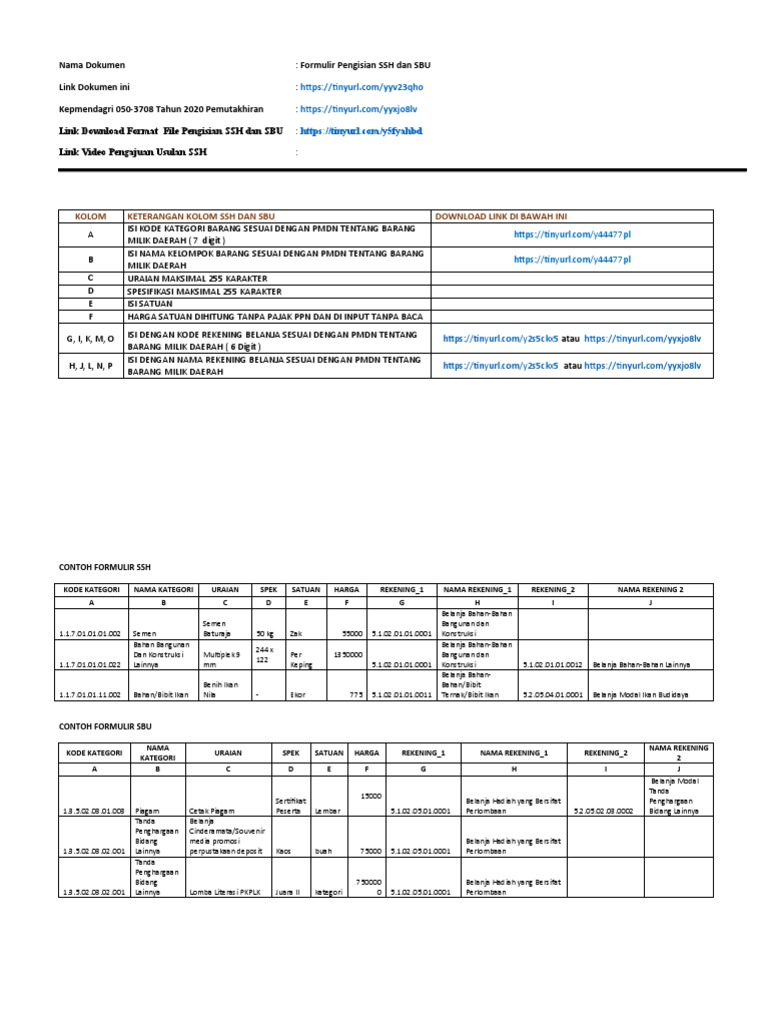 Panduan Pengisian SSH dan SBU | PDF