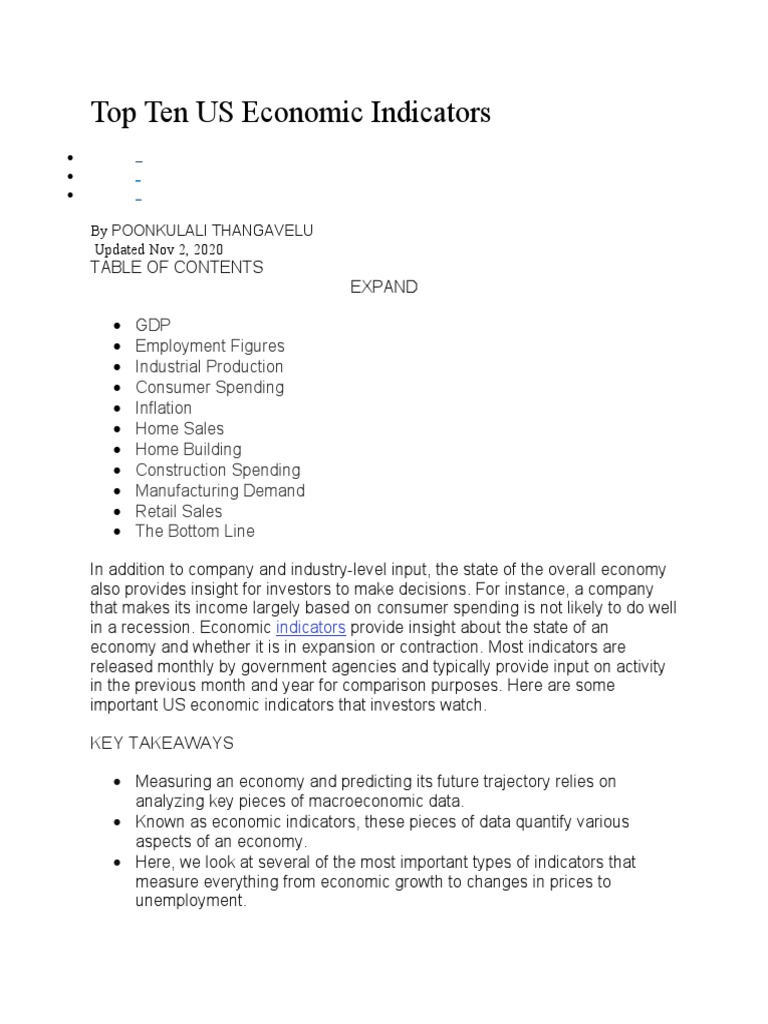 Top Ten Us Economic Indicators Pdf Inflation Gross Domestic Product