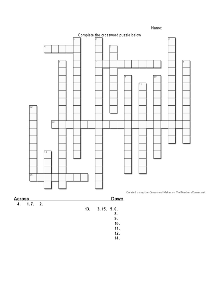 Name: Complete The Crossword Puzzle Below: Across Down | PDF