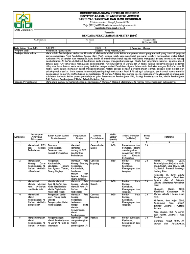Rps Pembelajaran Al-Qur'an Hadis - Pai A1-A4 Rofiq Hidayat | PDF