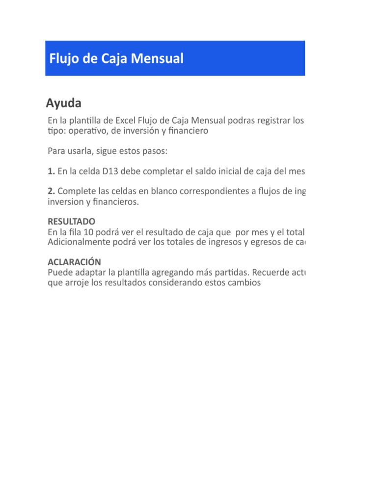 Plantilla Excel Flujo de Caja Mensual | PDF | Flujo de efectivo ...