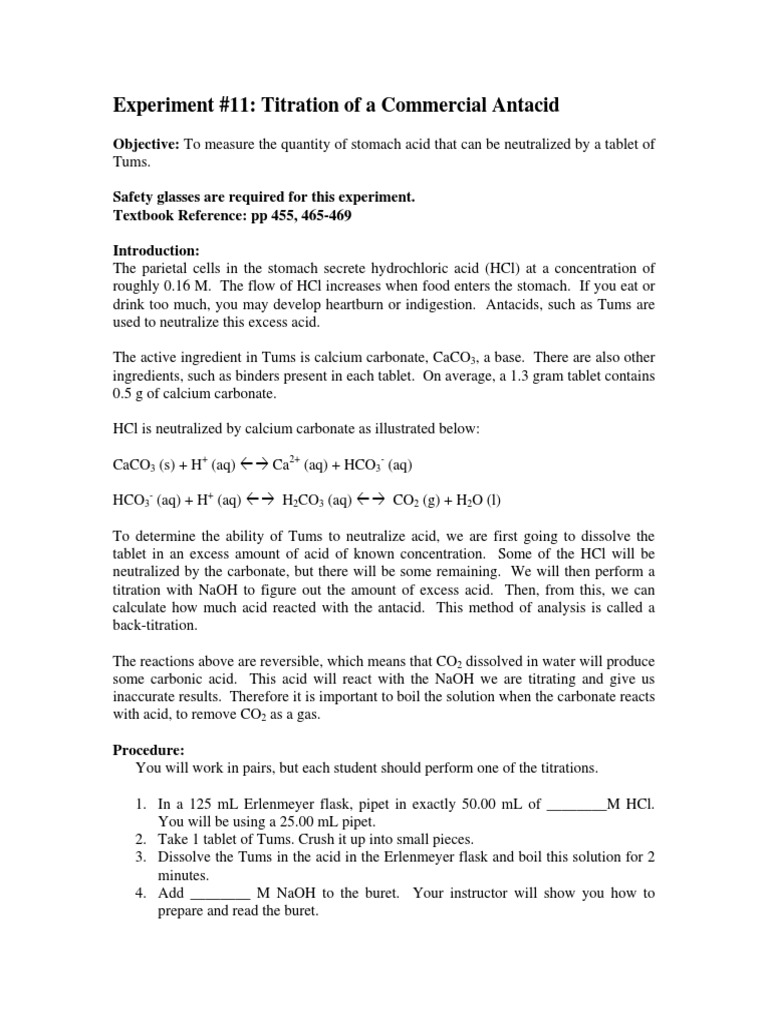 Experiment 11 Titration of A Commercial Antacid PDF Titration