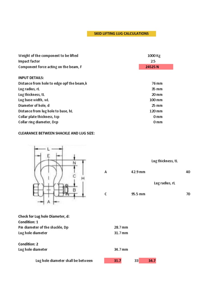 Skid Lifting Lug Calculations PDF Bending Stress (Mechanics)