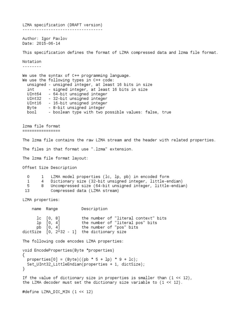 LZMA Compression Format Specification | PDF | Computer Programming ...