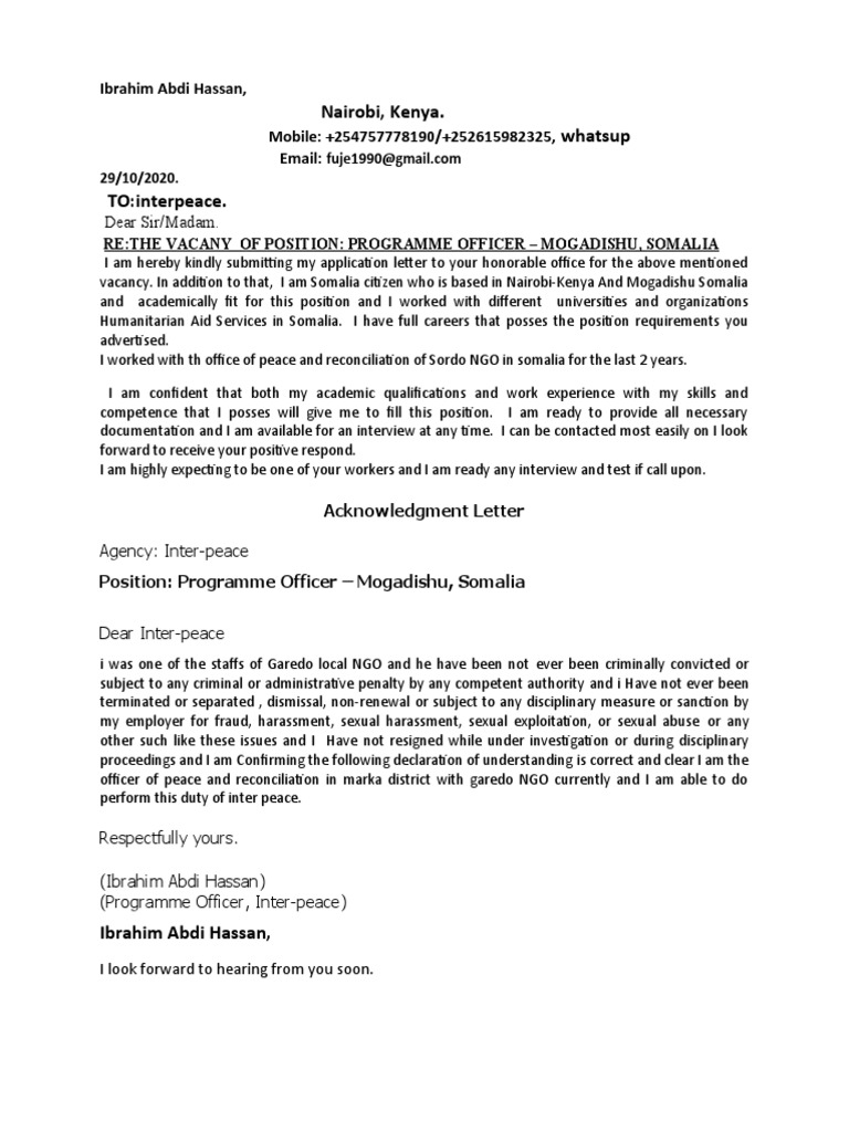 Application for Programme Officer Position | PDF