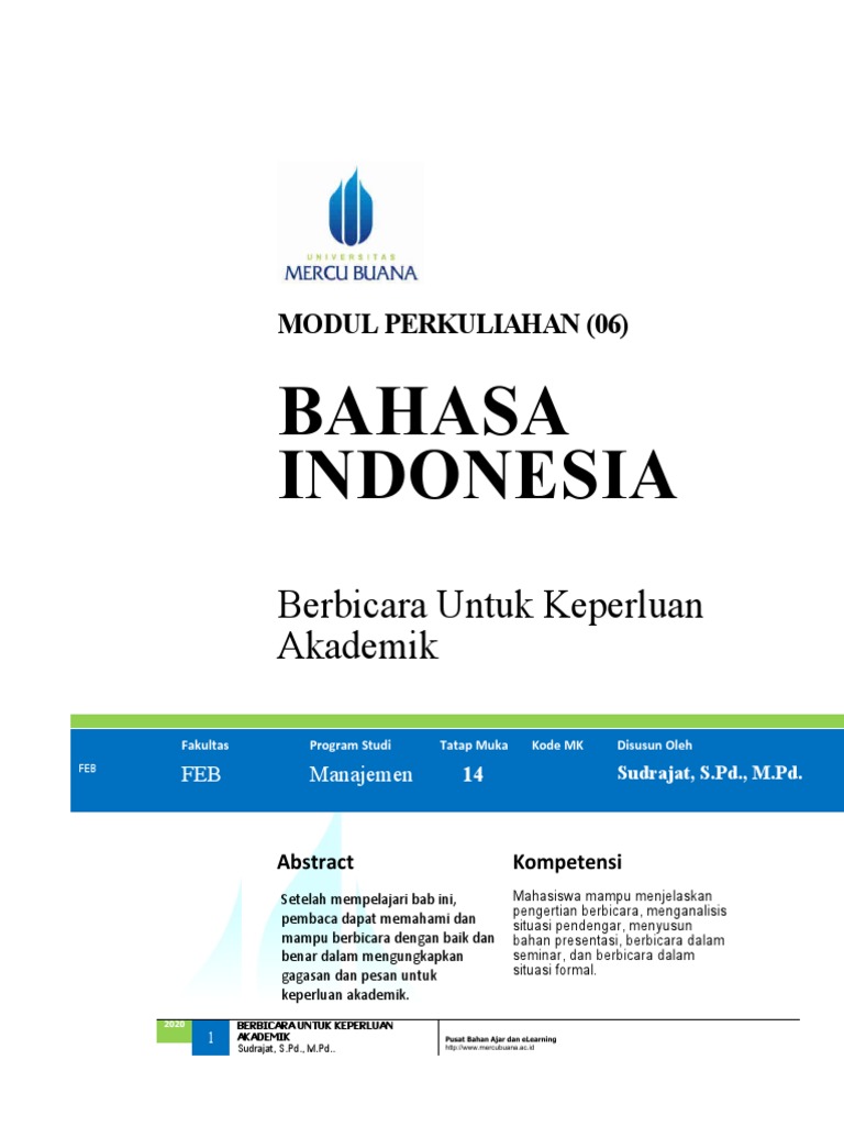 Modul 14 Berbicara Untuk Keperluan Akademik | PDF | Karier & Perkembangan