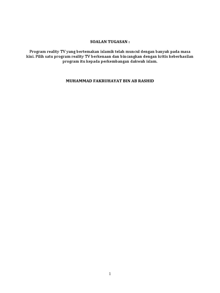 Program Reality TV: Perkembangan Dakwah Islam | PDF