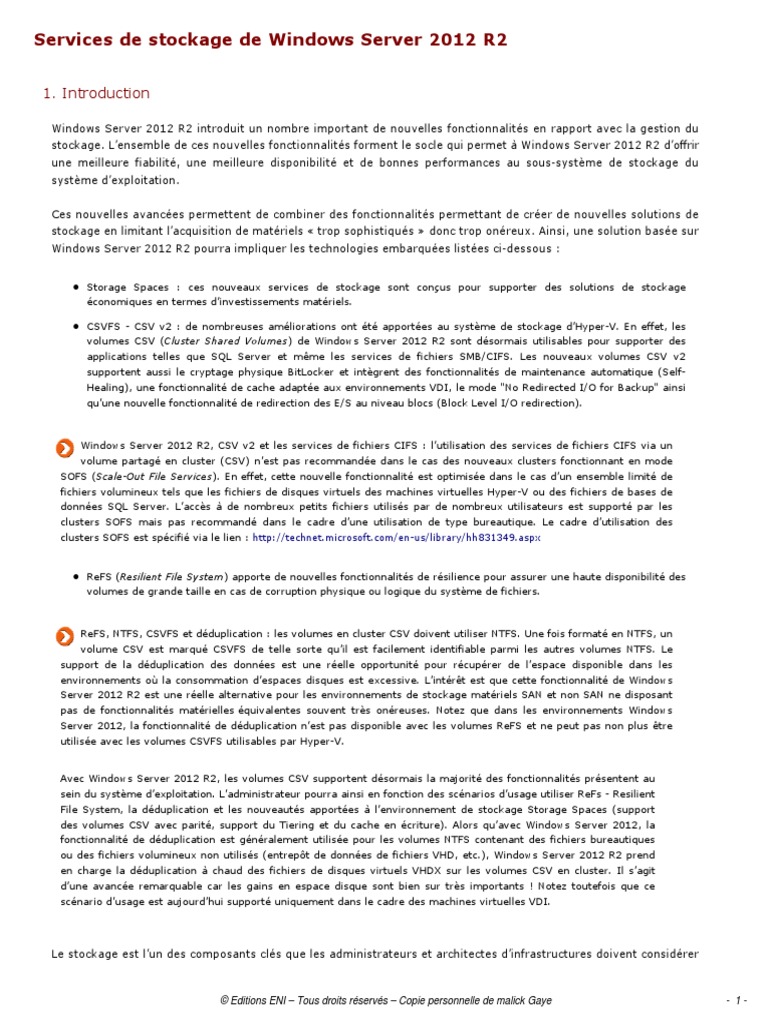 1-Services de Stockage de Windows Server 2012 R2 | PDF | Serveur ...