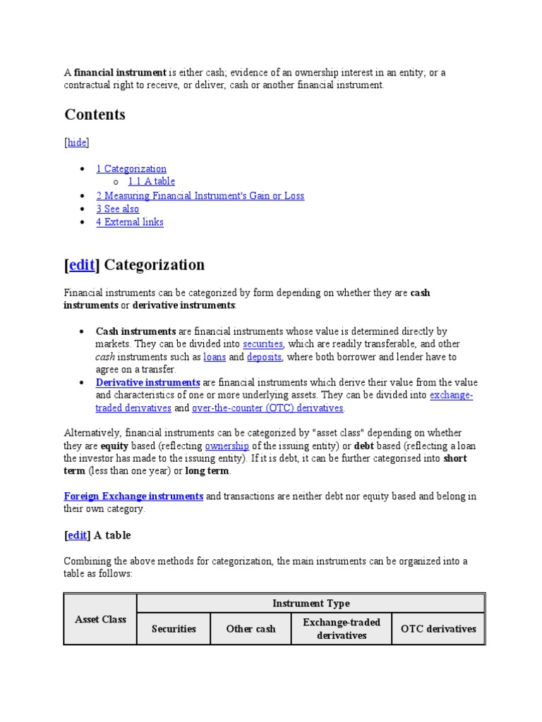 Hide 1 Categorization 1.1 A Table 2 Measuring Financial Instrument's ...