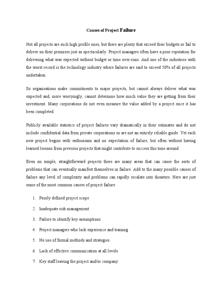 Causes of Project Failure | PDF | Project Management | Risk
