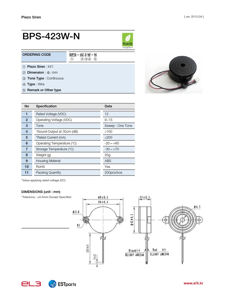 BPS-423W-N: Piezo Siren | PDF