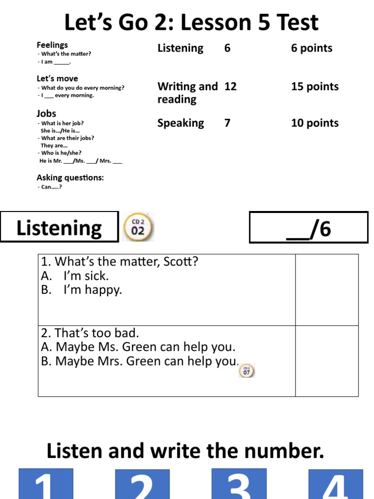 Let’s Go 2: Lesson 5 Test Overview | PDF | Career & Growth | Language ...