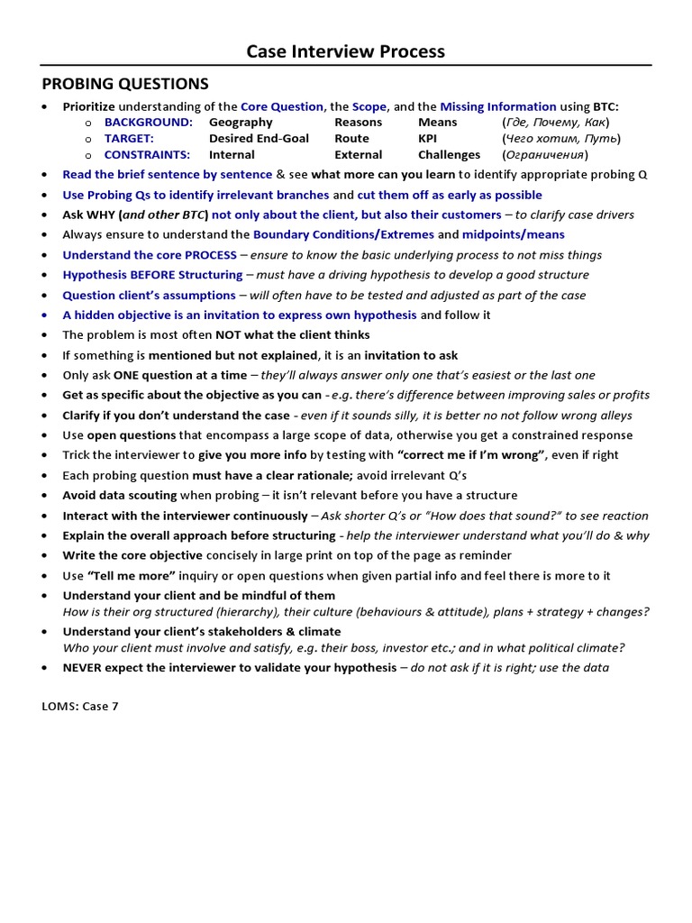 Case Interview Skills Extended Summary Pdf Profit Economics