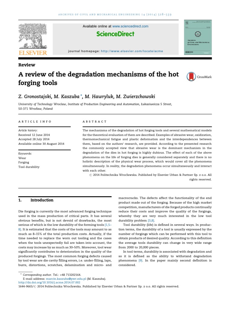 A Review of The Degradation Mechanisms of The Hot Forging Tools | PDF ...