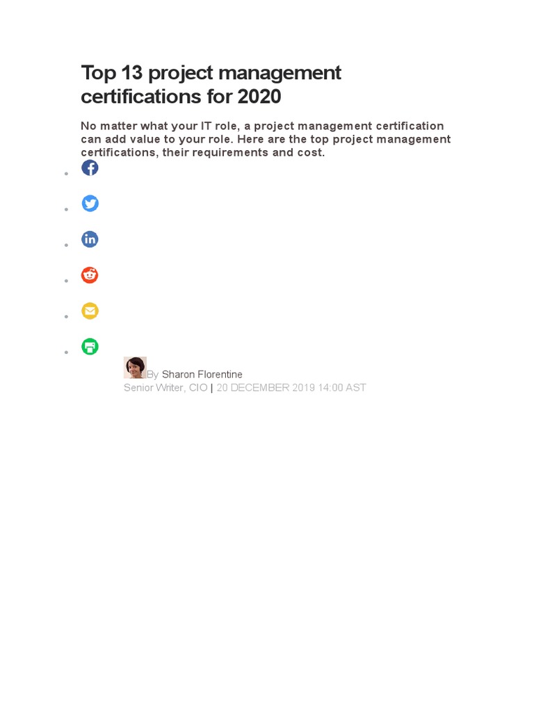 Top 13 Project Management Certifications For 2020 | PDF | Project