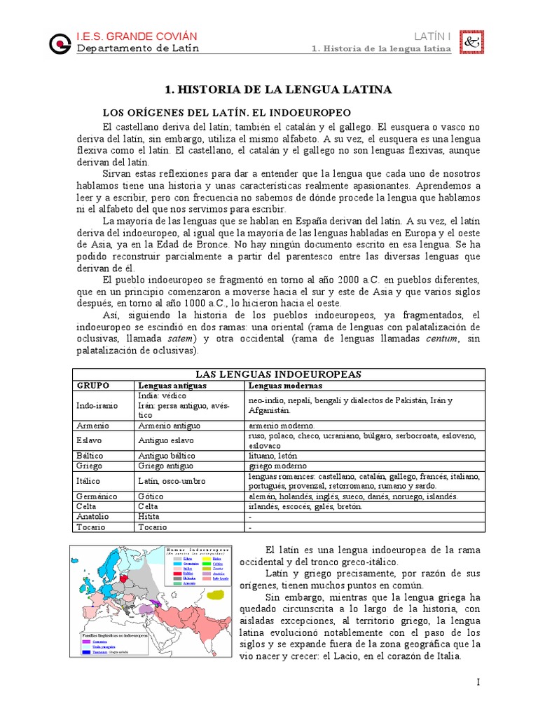 LATIN I.1. Historia de La Lengua Latina | PDF | latín | imperio Romano