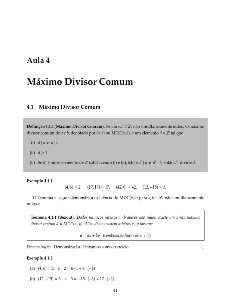 Aula4 MDC e MMC | PDF | Número primo | Número inteiro