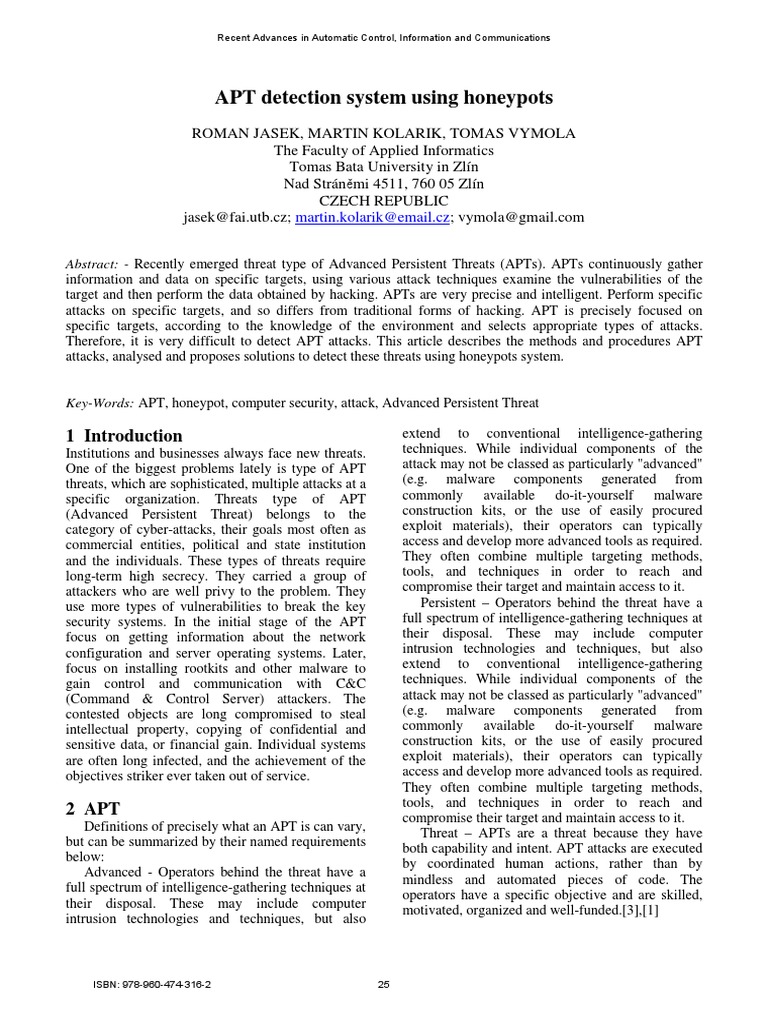 APT Detection via Honeypots | PDF | Threat (Computer) | Malware