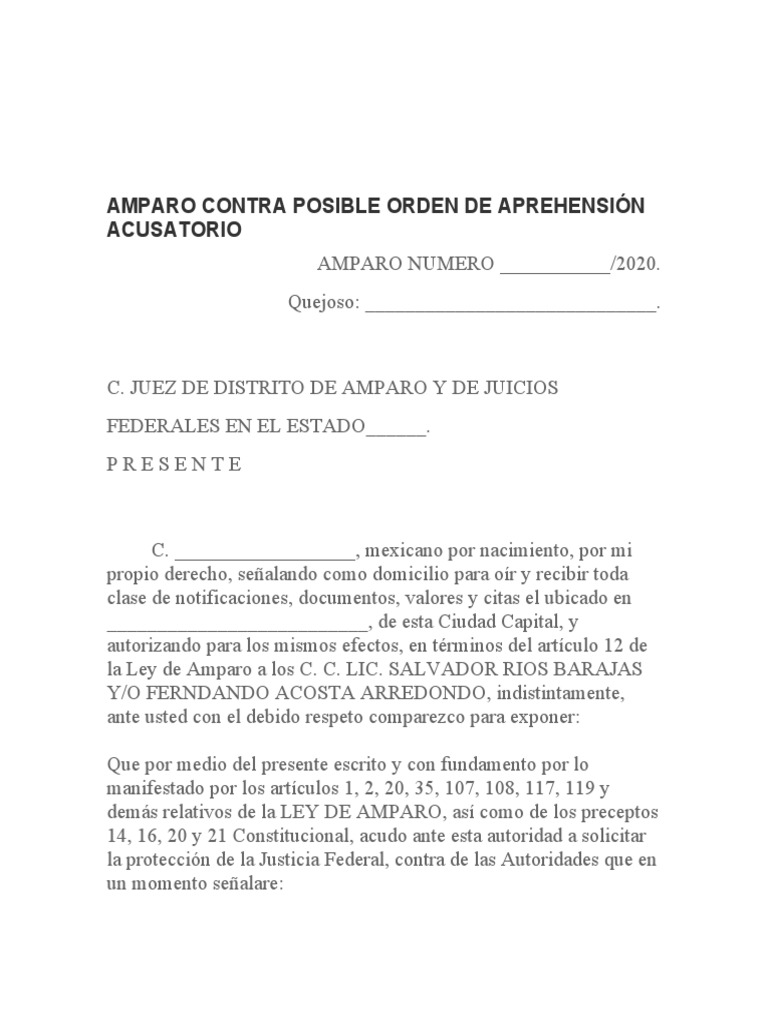 Amparo contra orden de aprehensión | PDF | Detención (encarcelamiento ...