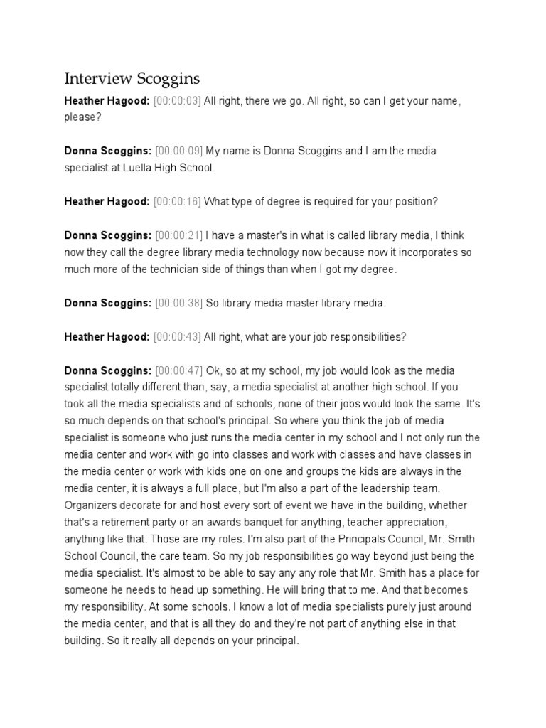 Interview Scoggins PDF Teachers