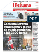 El Peruano: Gobierno Levanta Cuarentena y Toque de Queda Comienza A Las 21:00 Horas