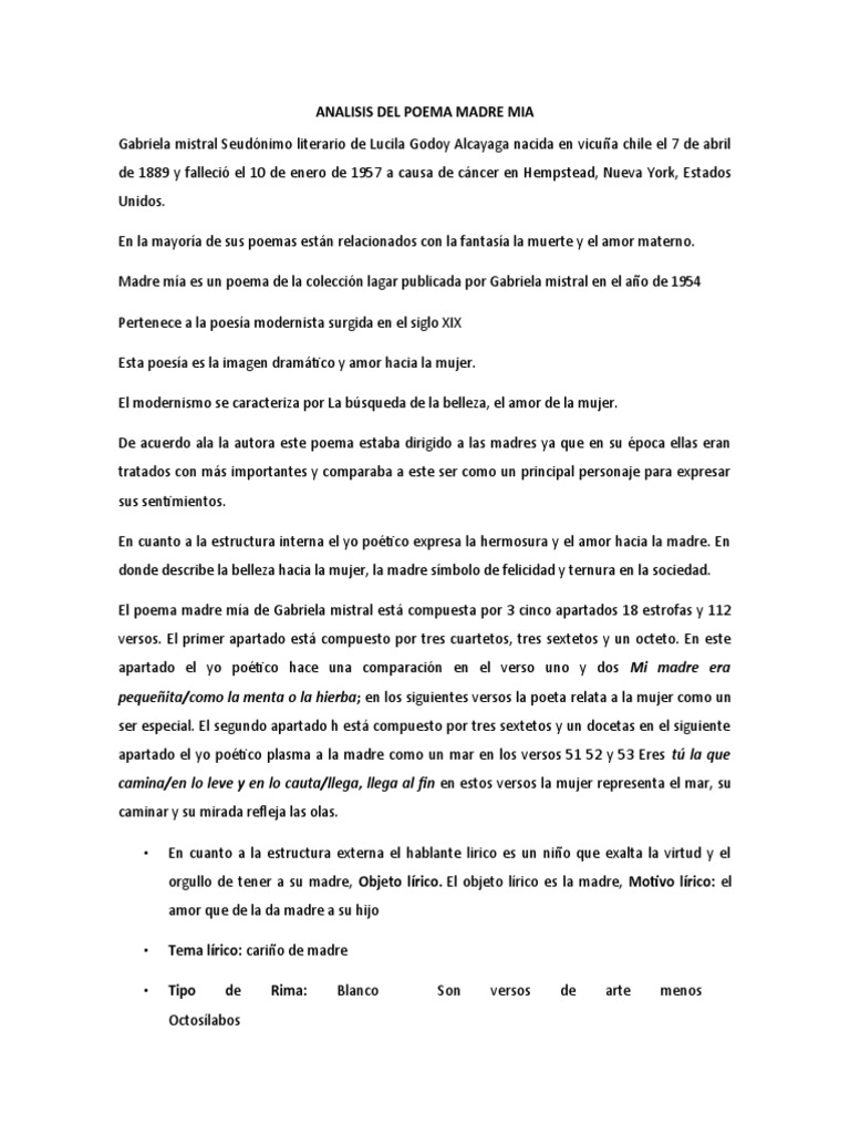 Analisis Del Poema Madre Mia Pdf
