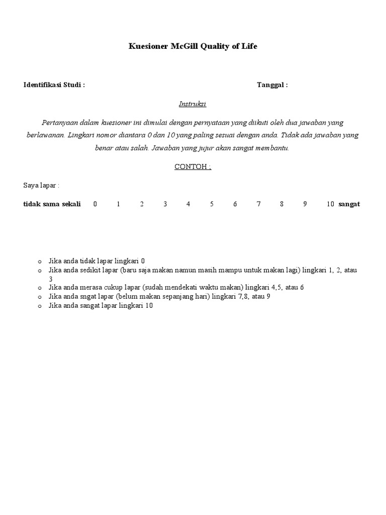 KUESIONER MCGILL QOL Bhs Indonesia | PDF