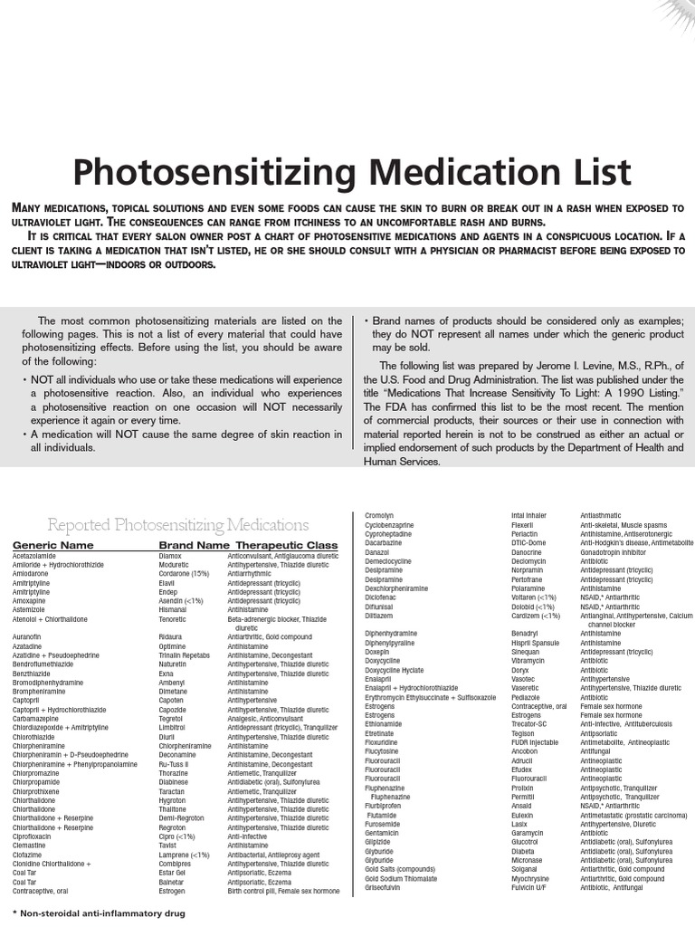 Photosensitizing Medication List | PDF | Drugs Acting On The Nervous ...