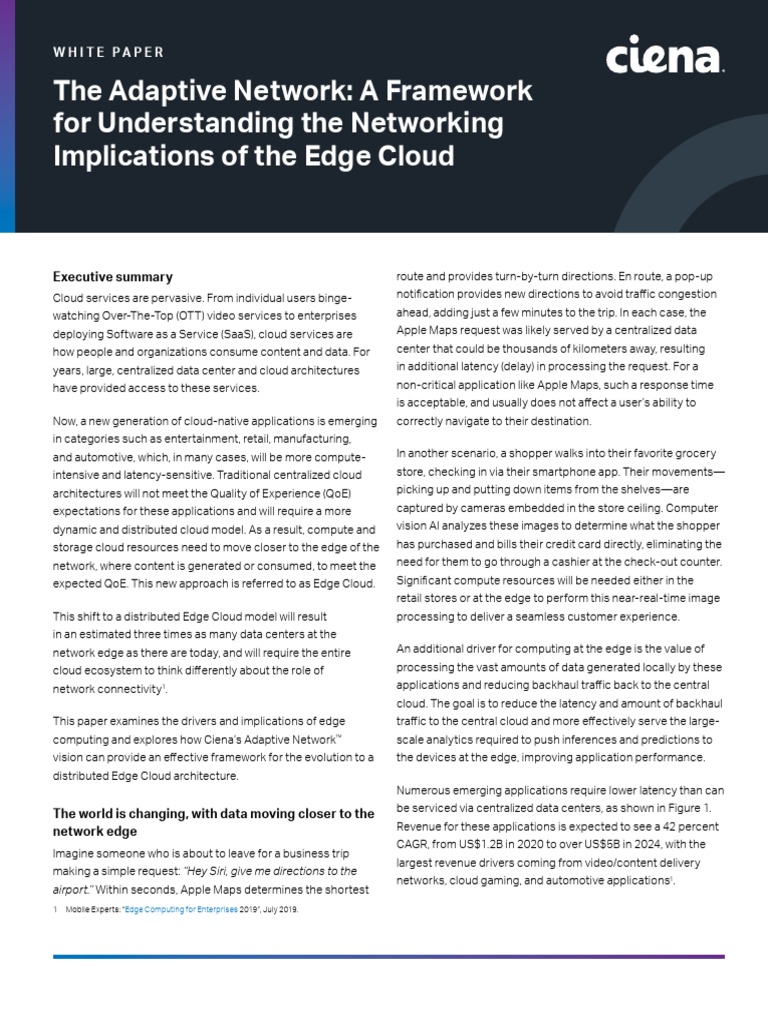 CN White Paper Adaptive Network Framework For Edge Cloud | PDF | Cloud ...