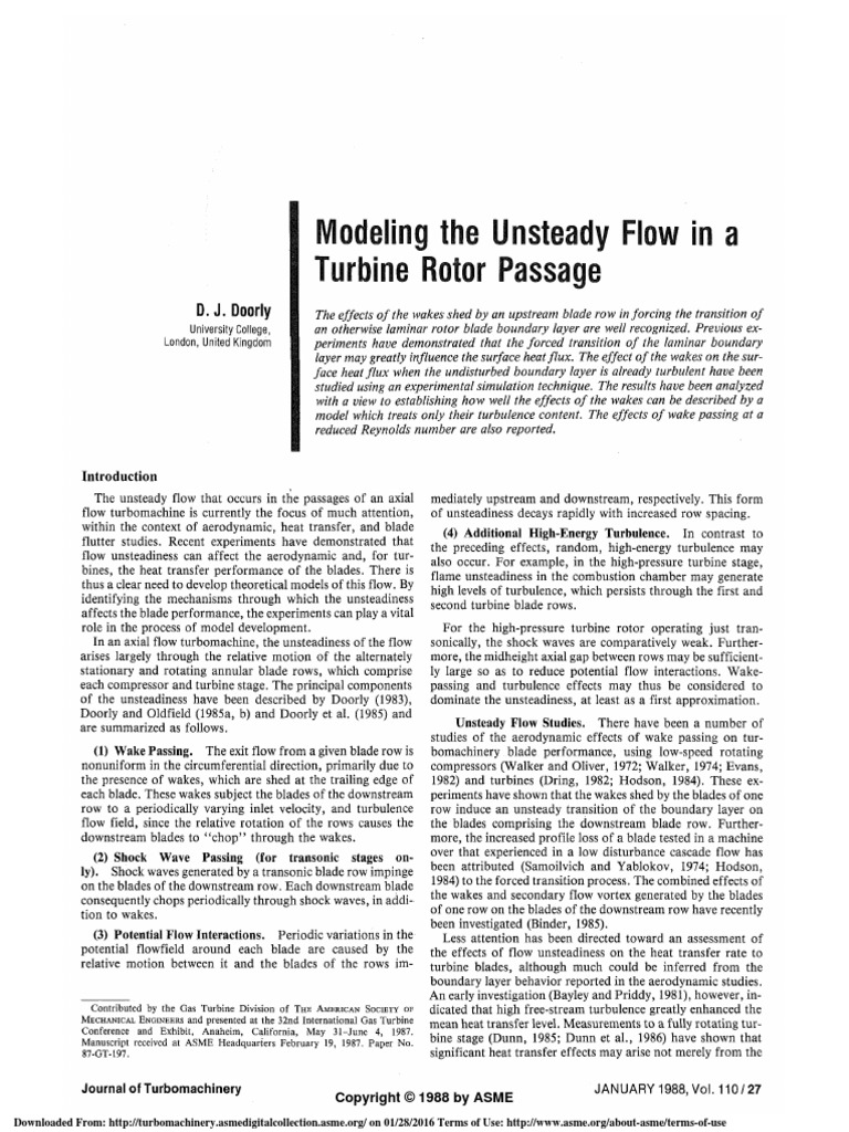 Modeling The Unsteady Flow in A Turbine Rotor Passage | PDF | Boundary ...