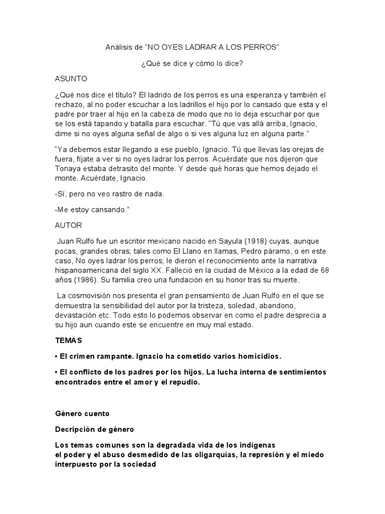 Analisis de No Oyes Ladrar A Los Perros PDF Cuentos Amor