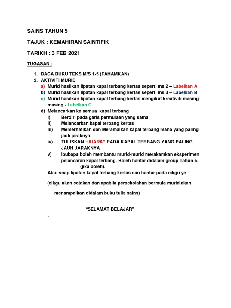 Sains Tahun 5 Tugasan 3.2.2021 | PDF