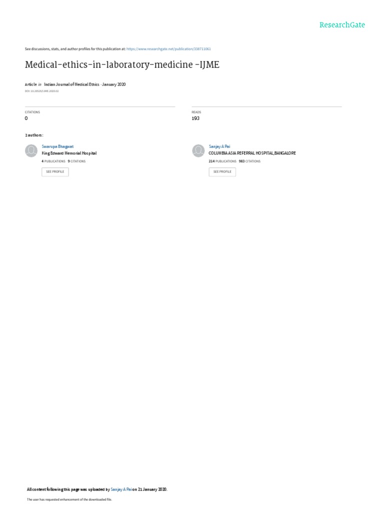 Medical Ethics in Laboratory Medicine IJME | PDF | Medical Ethics ...