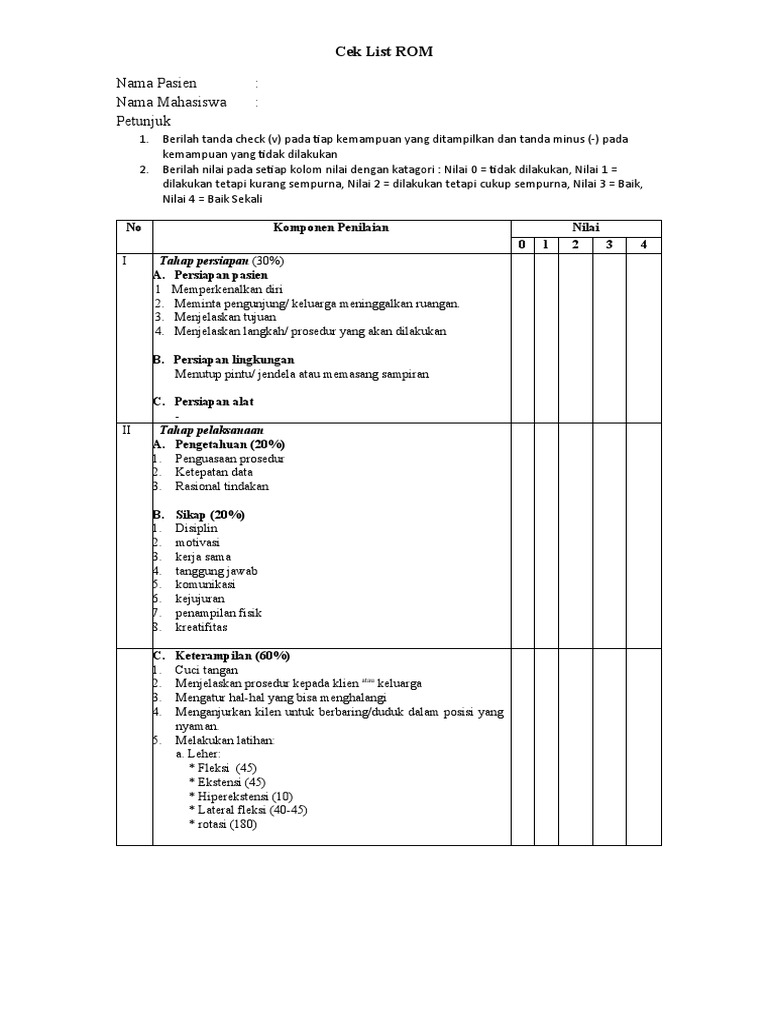 Cek List Penilaian ROM Pasien | PDF