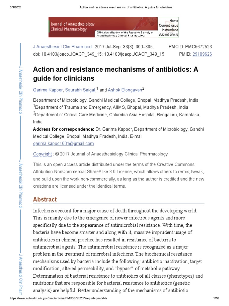 ART Action and Resistance Mechanisms of Antibiotics A Guide For ...