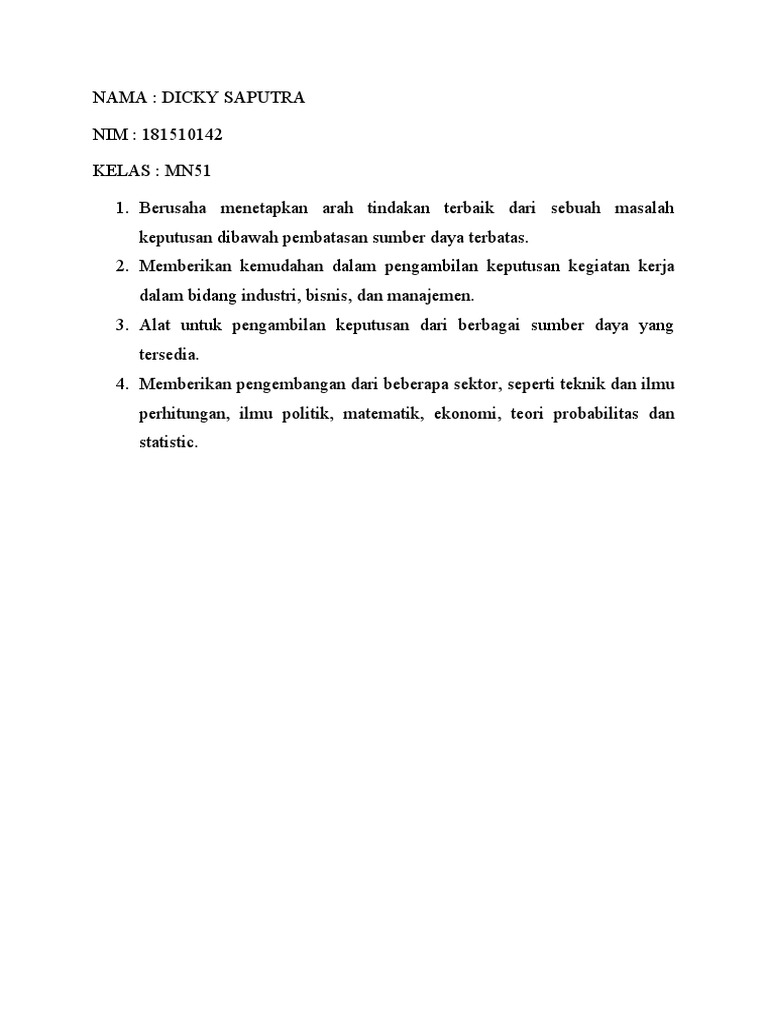 Manfaat dan Fungsi Riset Operasi | PDF