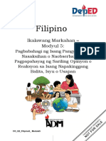 Filipino5 Q2 Mod5 PagbabahagiNgIsangPangyayaringNasaksihanONaobserbahanPagpapahayagNgSarilingOpinyonORelasyonSaIsangNapakinggangBalitaIsyuOUsapan