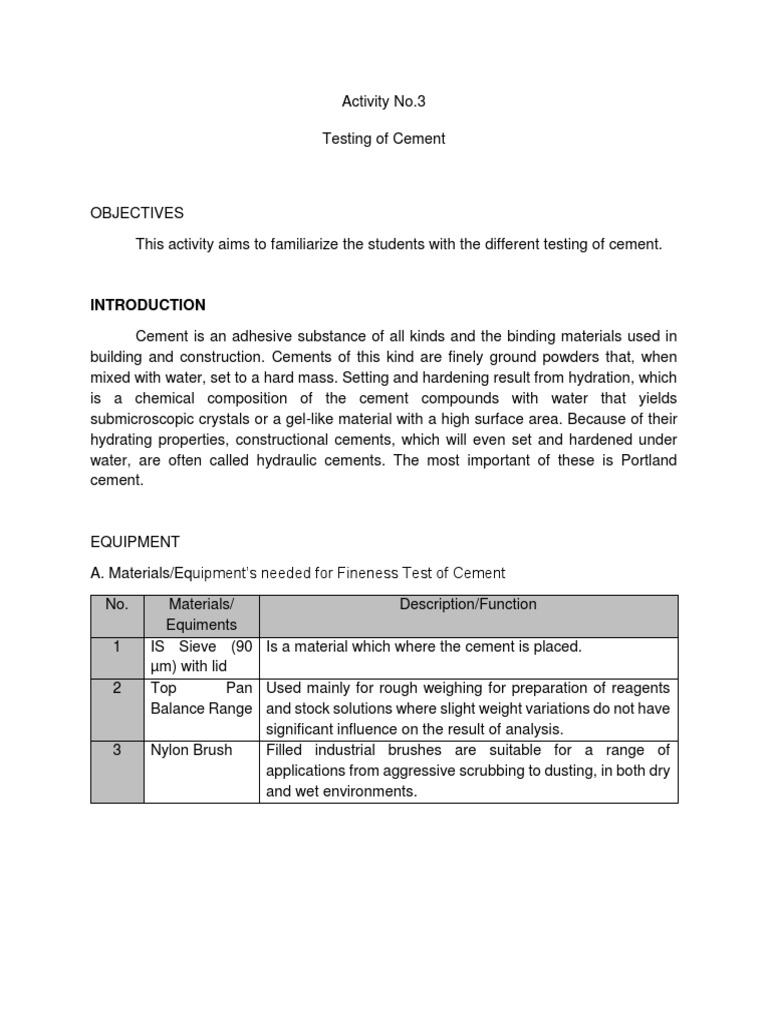Cement Testing Methods and Procedures | PDF | Concrete | Cement