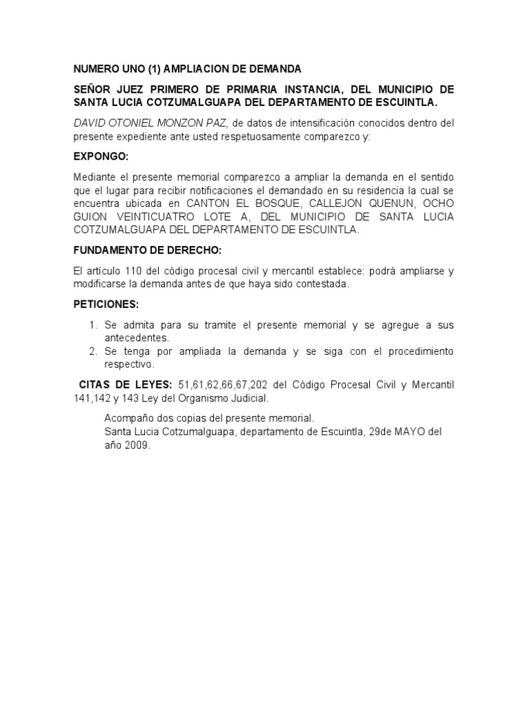 Ampliacion de Demanda | PDF | Demanda judicial | Ley procesal