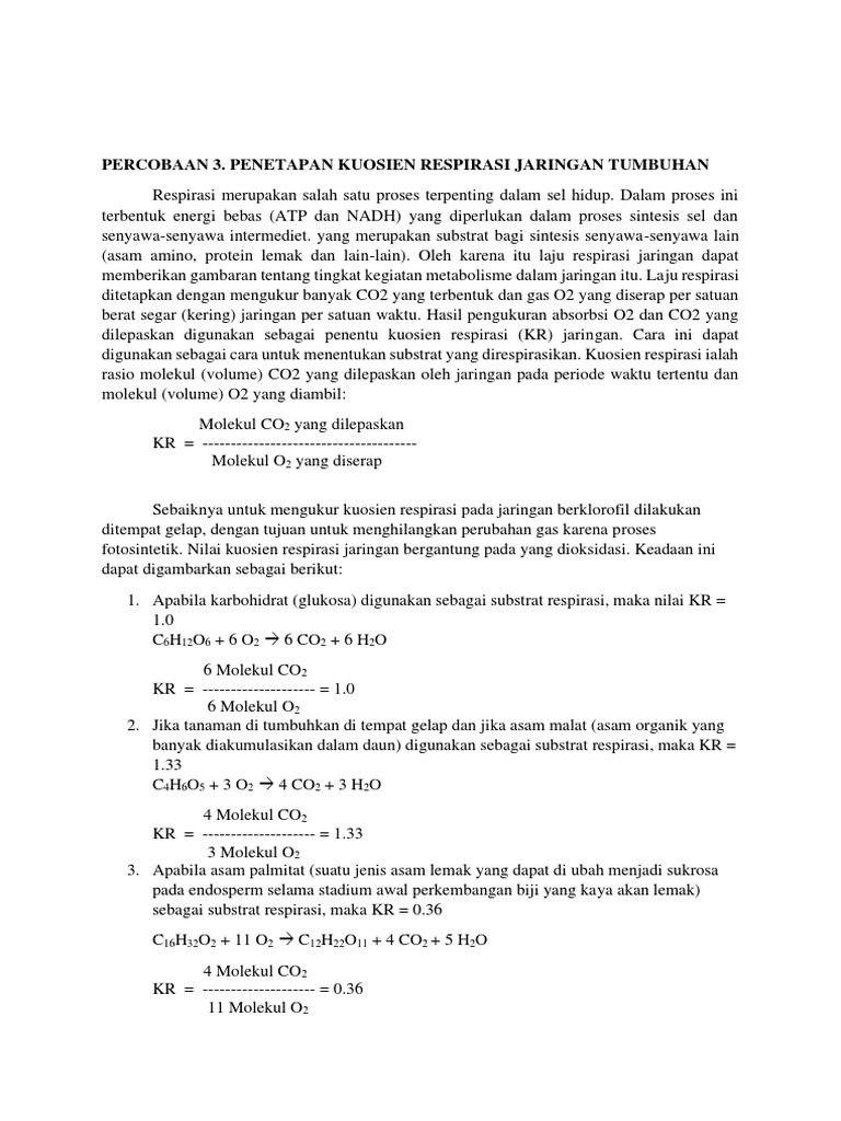 Penetapan Kuosien Respirasi Tumbuhan | PDF | Sains & Matematika