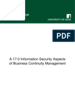 A.17.0 Information Security Aspects of Business Continuity Management