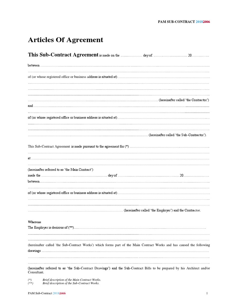 PAM SubContract 2018 PDF Indemnity Architect