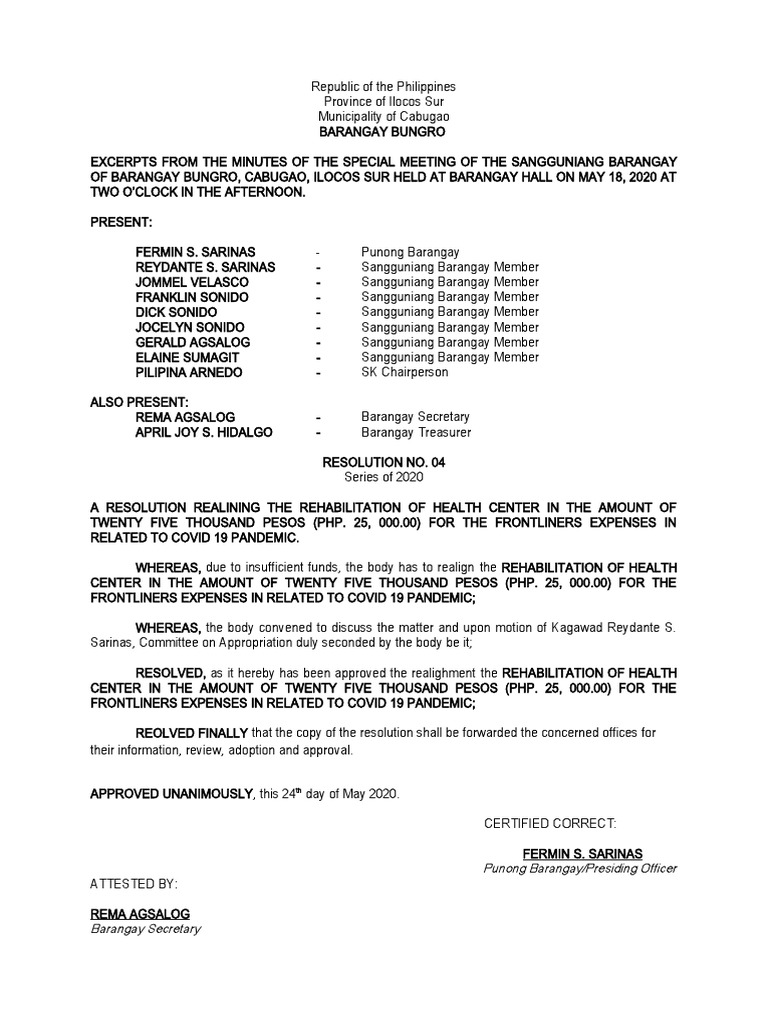 Barangay Fund Realignment Resolutions | PDF | Foods | Food And Drink