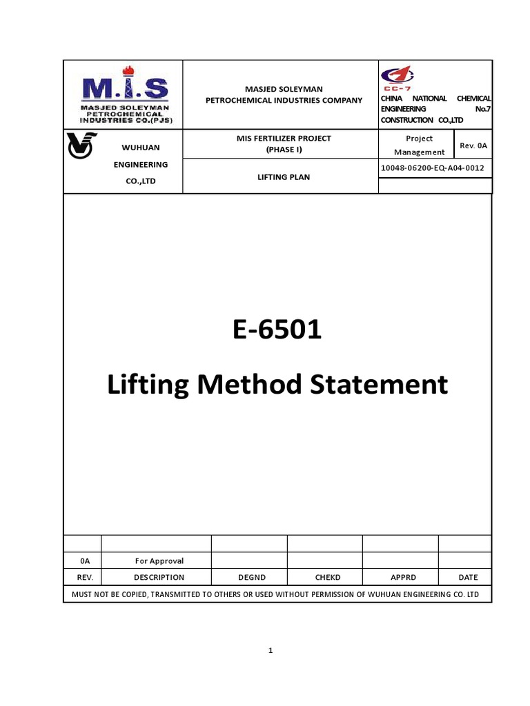 E6501 Lifting Method Statement PDF Crane (Machine) Rope