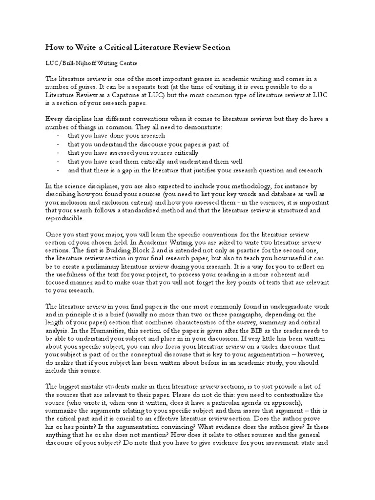 How To Write A Critical Literature Review | PDF | Discourse ...