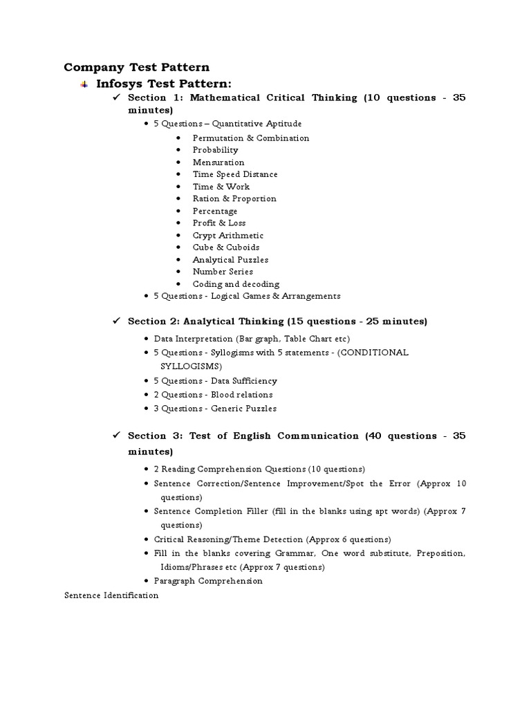 Infosys Test Pattern Overview 2025 | PDF