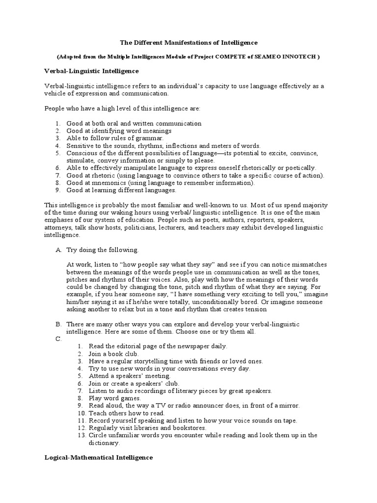 Exploring Different Types of Intelligence | PDF | Intelligence ...