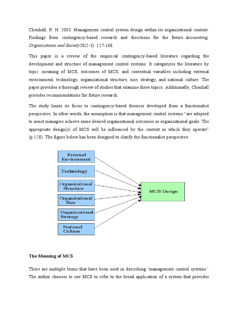 Management Control Systems: Contingency Insights | PDF | Organizational ...