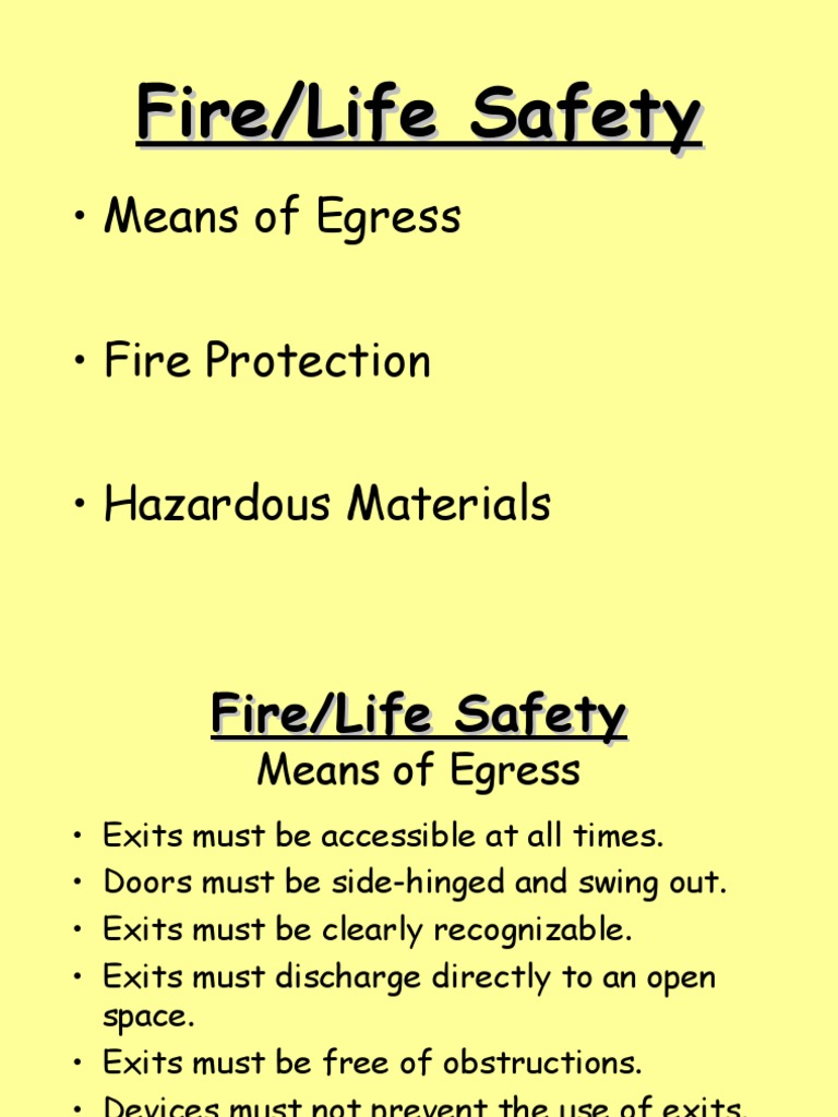Fire/Life Safety Requirements for Means of Egress, Fire Protection